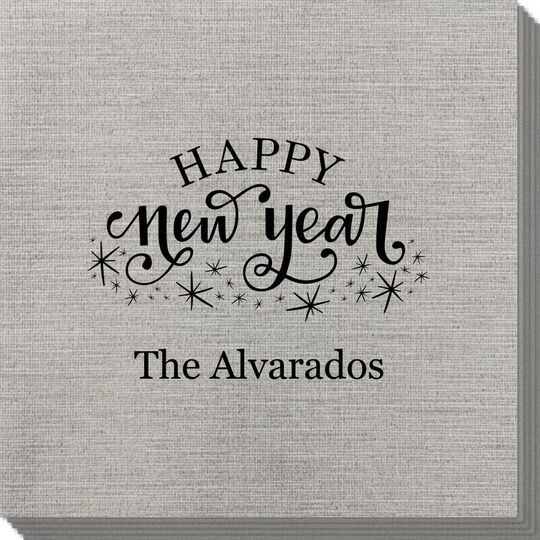 Hand Lettered Sparkle Happy New Year Bamboo Luxe Napkins